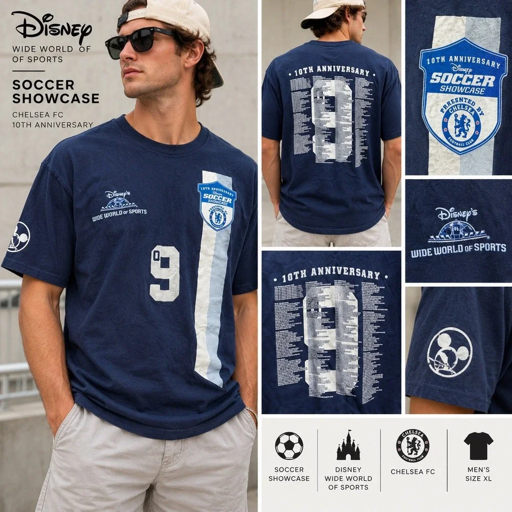 Adidas Disney Wide World of Sports Soccer Showcase Chelsea FC T-Shirt Navy Men M